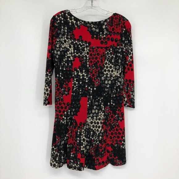 Vivian Wong Red Black abstract tunic flowy 3/4 sleeve blouse Small - Picture 11 of 12